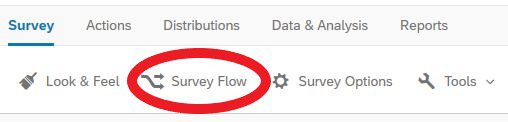 Screen shot of Survey Flow page with "Add a New Element Here" circled