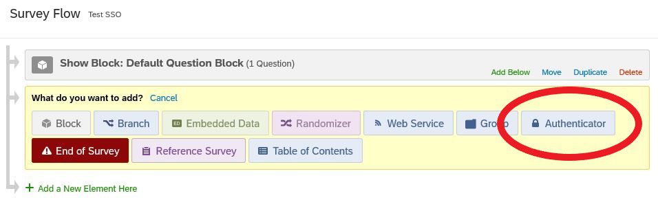 Screen shot of survey flow box with "Authenticator" circled