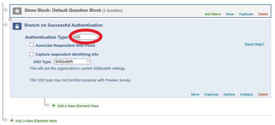 Screen shot of Authentication Type dropdown, with SSO selected.