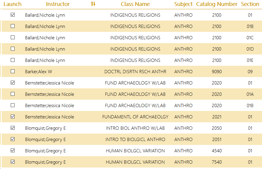 screen grab of batch launch course listing with 7 courses checked
